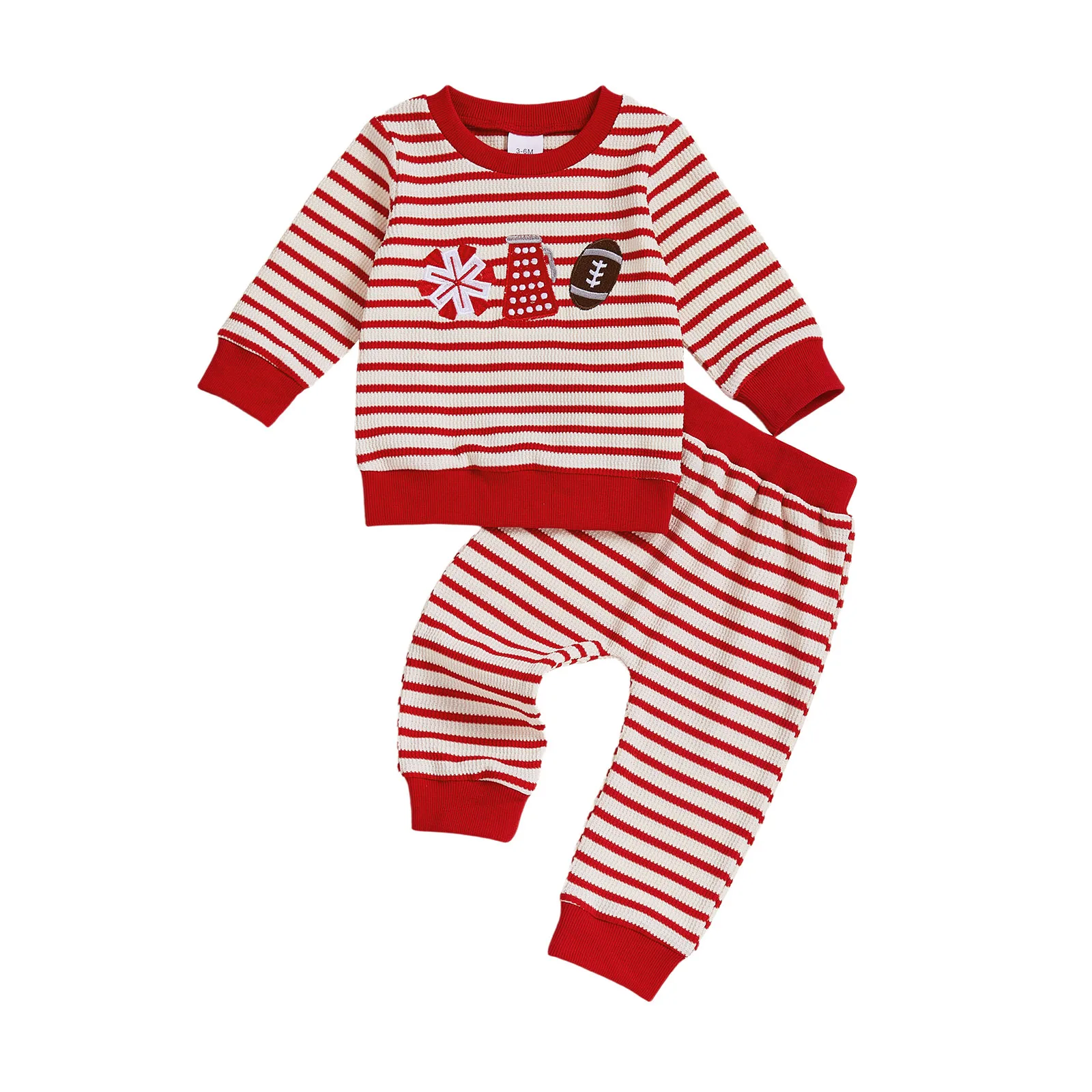 

Toddler Baby Fall Clothes Stripe Long Sleeve Football Embroidery Tops Elastic Waist Pants 2Pcs Fall Outfit