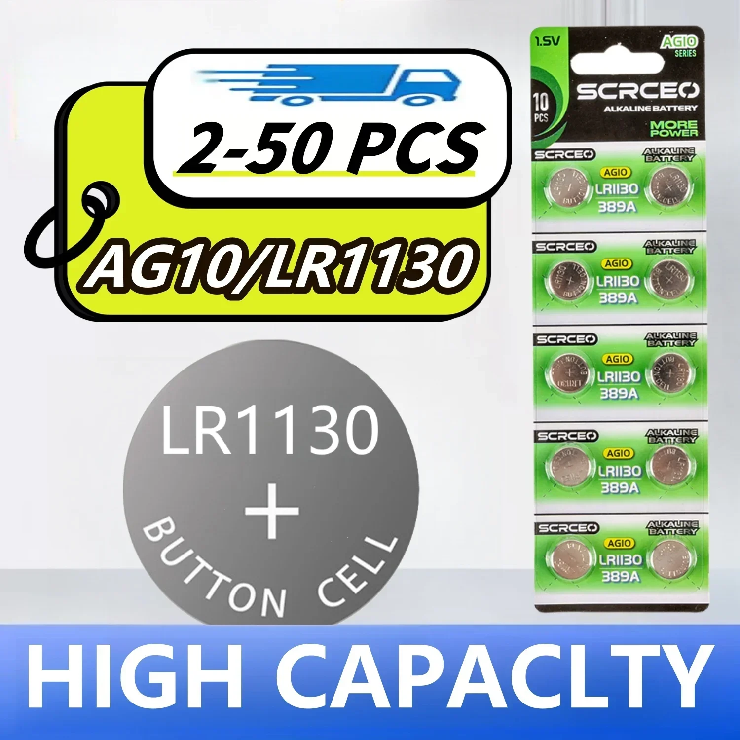 

New2-50PCS Button Battery AG10 LR1130 Batteries LR54 SR54 389 LR54 189 1.55V Coin Cell Applicable Watch Alarm Clock Calculator