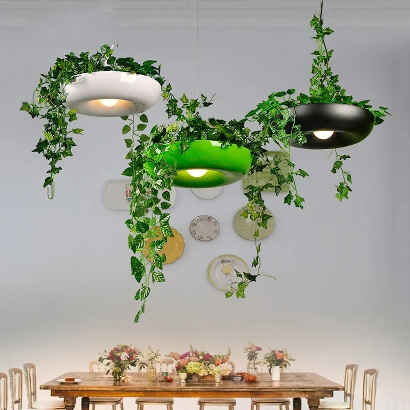 Modern Stylish Garden Plant LED Pendant Light Creative Indoor Plated Hanging Lamp Restaurant Parlor Home Decoration Chandelier