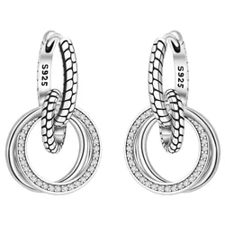 Hot Sale 925 Sterling Silver Classic Multi Ring Earrings Series Drop Earrings For Women Party Fine Gift Elegant Birthday Jewelry