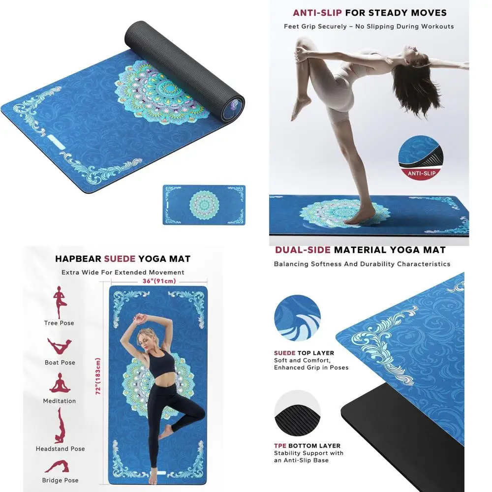 

"Extra Large Exercise Mat - 72x36 Inches Suede Surface with TPE Layer, 1/4 Inch Thick for Comfortable Support, Anti-Slip Yoga Ma