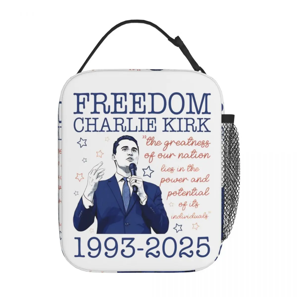 Charlie Kirk Freedom Insulated Lunch Bags Thermal Bag Meal Container High Capacity Tote Lunch Box Bento Pouch Office Picnic