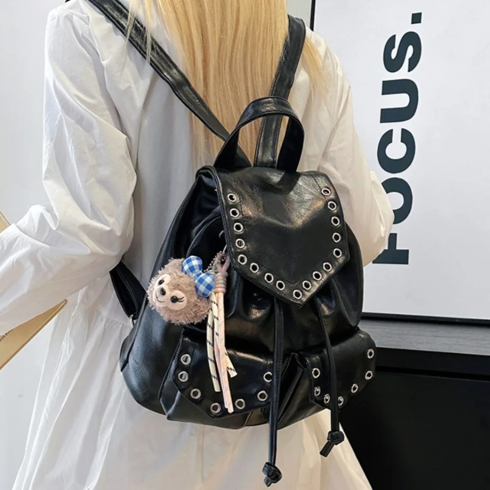 

Black Backpacks for Women Soft Leather Rivet Waterproof Backpack Trendy Women School Bags Girl Travel School Back Bags Bagpack