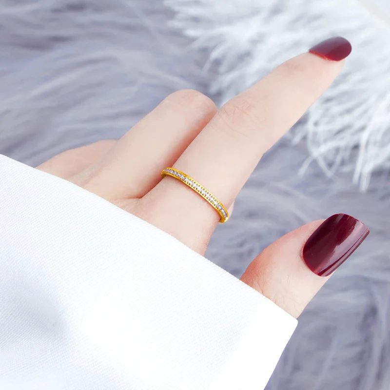 2mm Thin Stackable Ring Stainless Steel Half Eternity Band Pave CZ Wedding Ring for Women Girl Size 4-10
