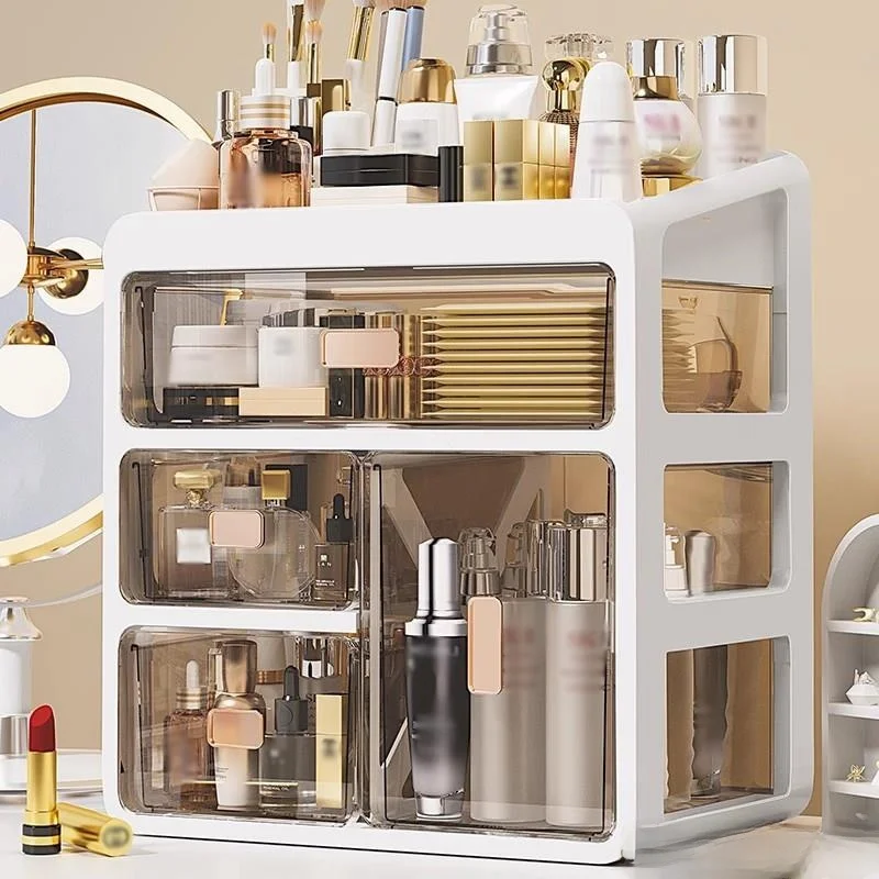 

Premium Looking Cosmetic Storage Box Makeup Desk Organizer Washstand Skincare Arrangement New Model Plastic Rectangular Box