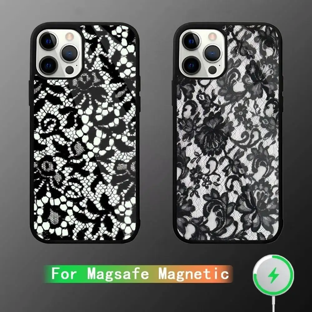 

Vintage Lace Phone Case For iPhone 17,16,15,14,13,12,11,Pro,Max,Plus,Mini,SE4,E Magnetic Magsafe Wireless Charging