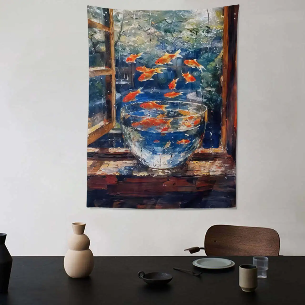 Blue Extension Spatial Sense Tapestry Beautiful Dreamlike Fake Window Curtain Painting Bedroom Background Decoration Cloth