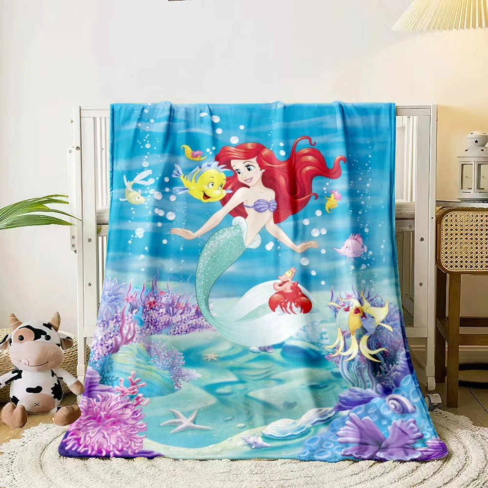 MINISO Mermaid Princess Cartoon HD Print Blanket.Oversized Soft Warm Flannel All-season Blanket.Use Sofas,sleep,Camping Blankets