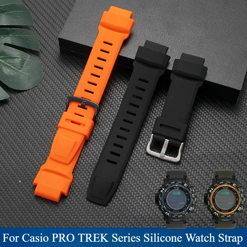 For Casio PRO TREK 3258PRW-2500/5100/5000/2000/3500T Series Silicone Watchband Black Style Convex Interface Solid Steel Buckle