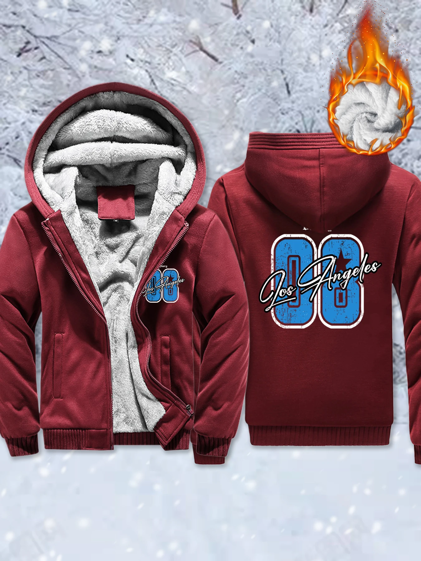 

Hictory Number 08 Printed Men Fleece Soft Jacket Thicken Warm Outwear Comfy Winter Hoodie Zip-Up Pocket Veste Fashion Casual Top