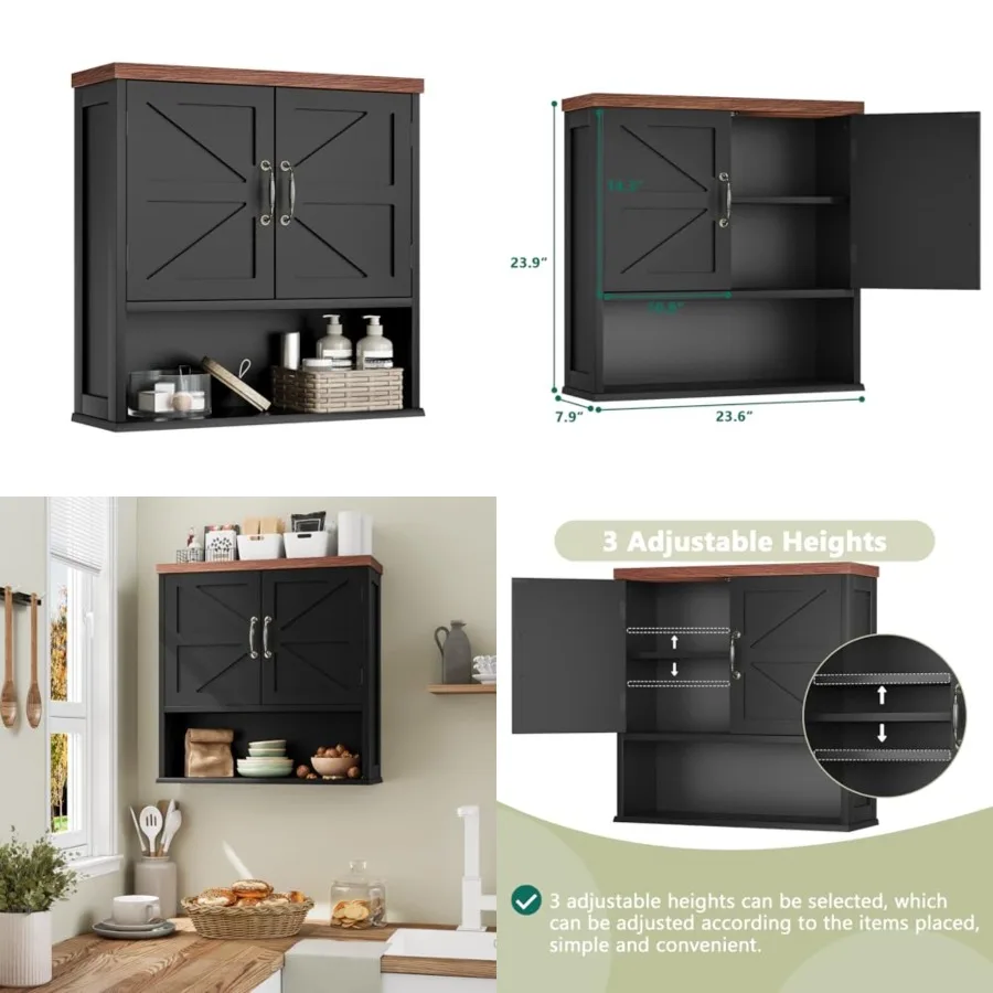 

Farmhouse Bathroom Cabinet Wall Mounted, Medicine Cabinet with Adjustable Shelf, Bathroom Cabinet for Living Room, Laundry Room