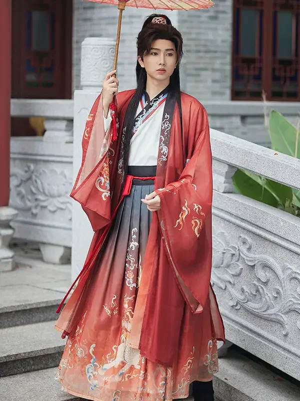 Weijin Dynasty Hanfu Handover Collar Full Waist Ancient Chinese Traditional Clothing Costume Unisex Suit