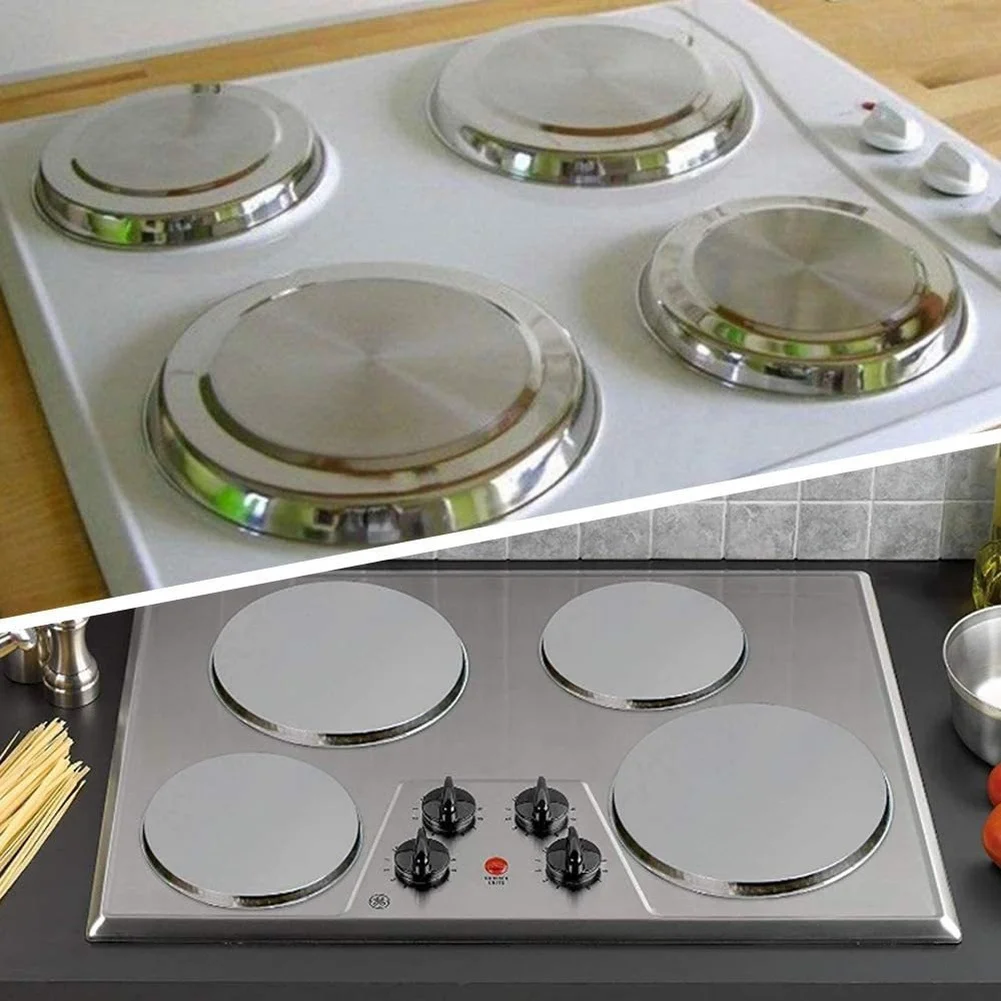 410 Stainless Steel Stove Top Protectors 4 Piece Kit for Kitchen Burner Safety Against Cooking Spills Heat and Debris Buildup