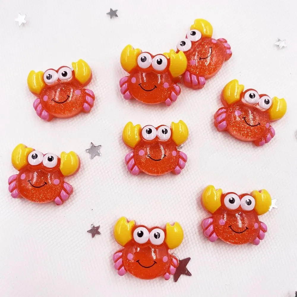 24pcs Resin Glitter Kawaii Crab Flat back Cabochon Rhinestone Scrapbook Crafts Figurines Decor DIY Jewelry Ornaments Accessories