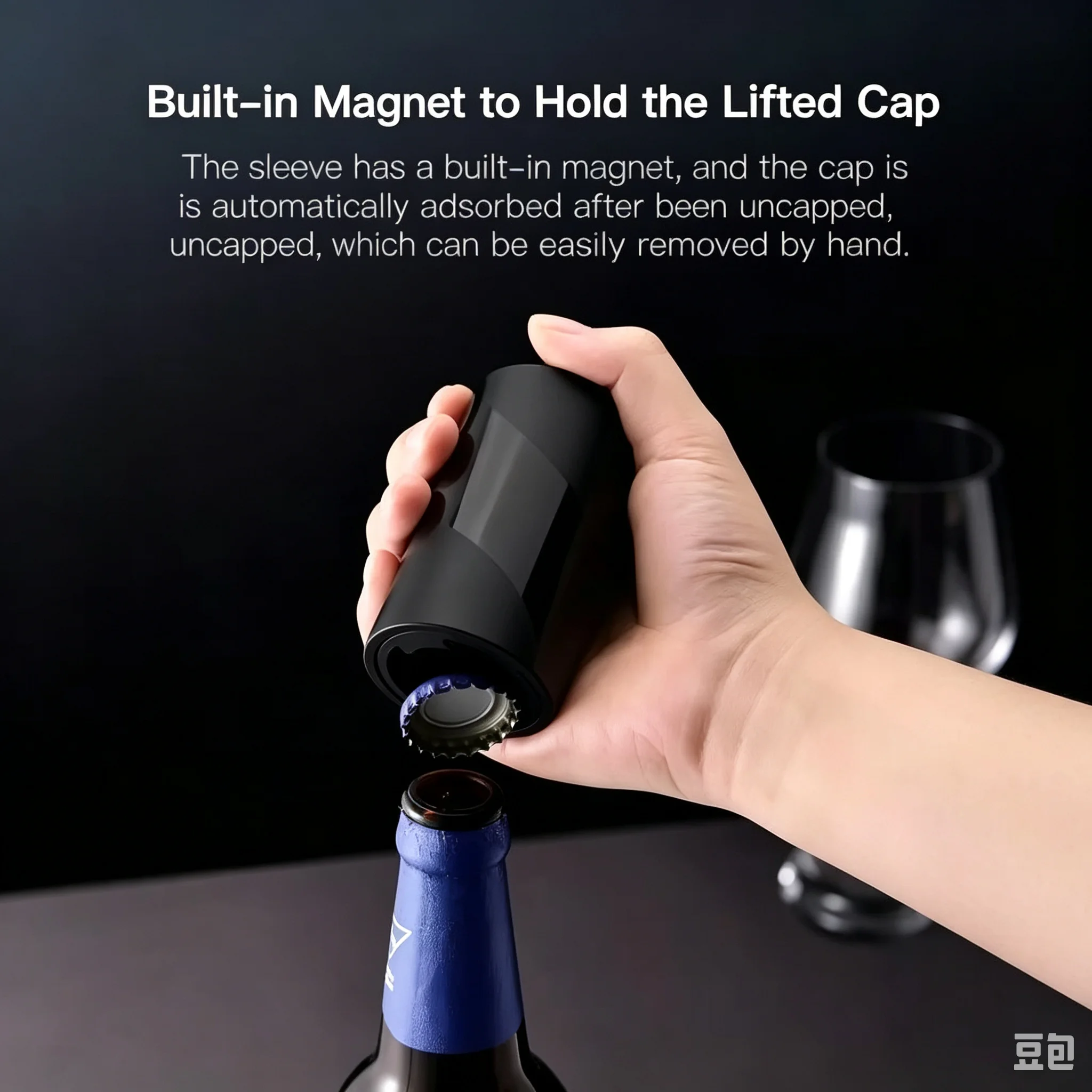 Electric Portable Beer Bottle Opener, Automatic Magnetic Cap Collector, Stainless Steel Push Down Opener for Picnic Camping BBQ