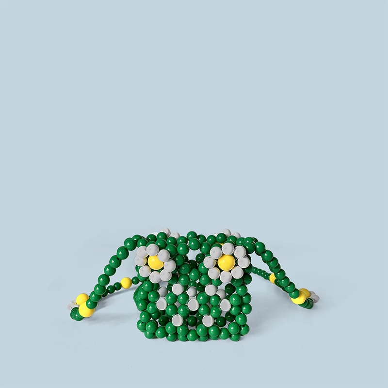 New hand woven mini bead finished bag with fresh small patterns, key, lipstick, crossbody bag