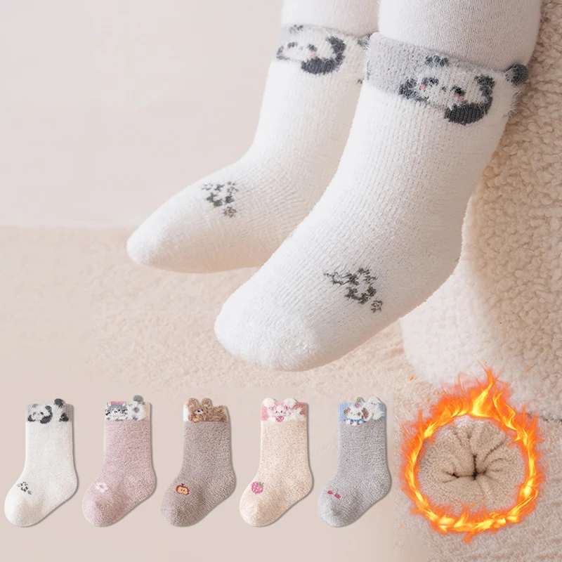 Winter Baby Socks Soft Coral Fleece Thermal Newborn Socks Cartoon Warm Socks for Newborn Toddler 0-3 Years