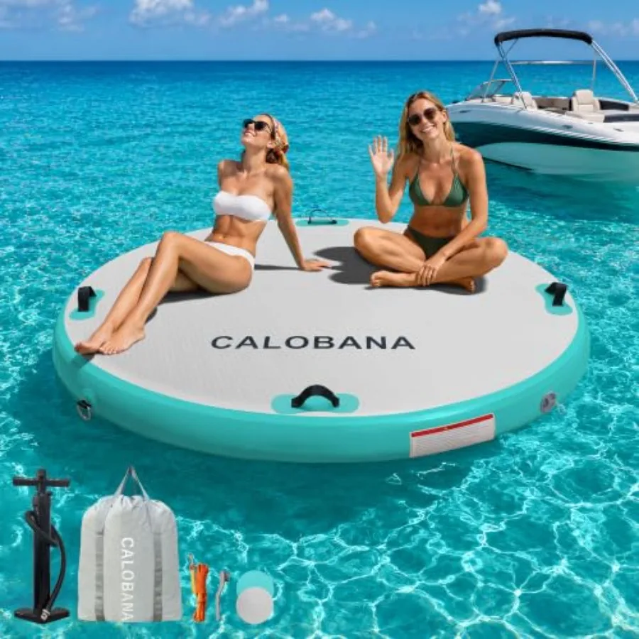 

Inflatable Round Floating Ring for lake, river, beach, and pool parties; PVC material; blue; extra-large stable platform with r