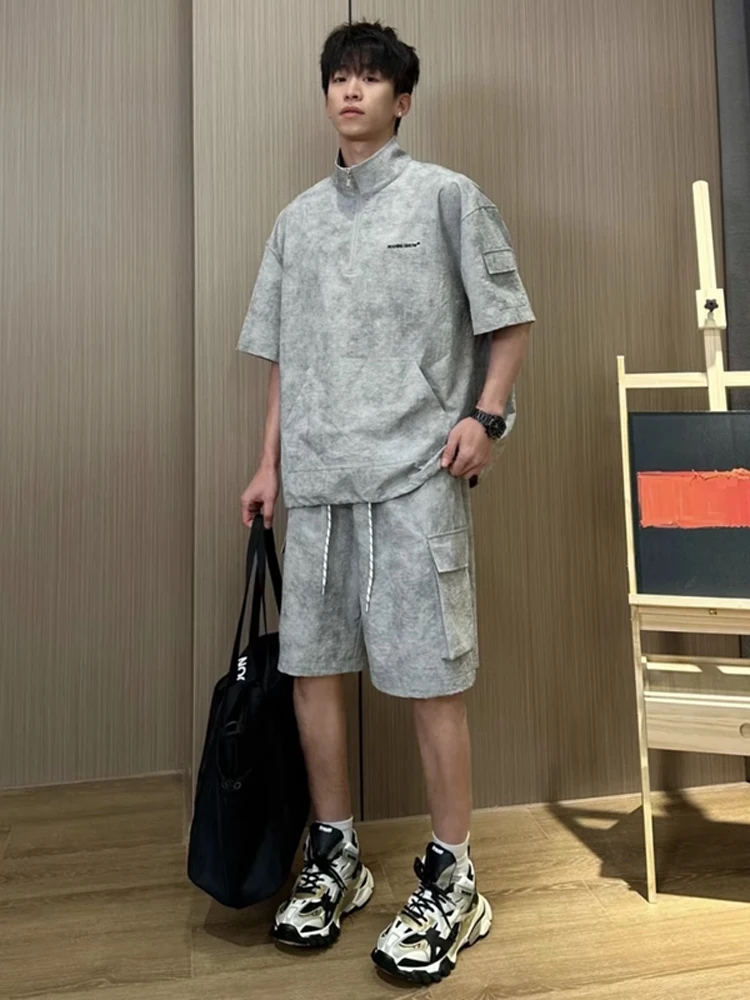 

Мужской комплект: футболка с коротким рукавом и шорты в стиле тай-дай, быстросохнущий, тонкий, летний, модный, легкий, дышащий, для работы.