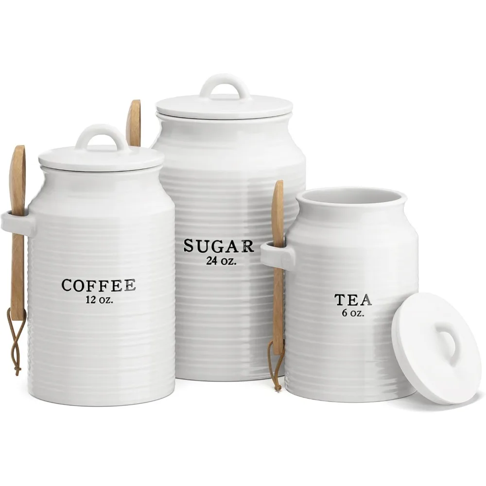 

Canister Set for Kitchen Counter, Coffee Tea Sugar Container Ceramic Set, Decorative Canisters, Rustic Farmhouse Canister Jars