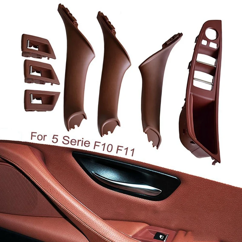 3X RHD Car Interior Door Handle Inner Door Panel Pull Trim Cover For -Bmw 5 Serie F10 F11 520 525 Red-Brown RHD