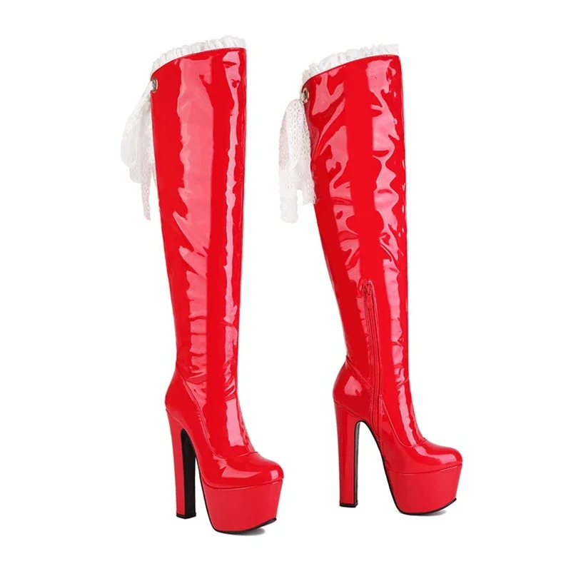 

BLXQPYT Zapatos De Mujer Высокие сапоги до бедра Женские туфли на высоком каблуке для ночного клуба Сексуальные кружевные туфли выше колена на платформе Большой размер 46 Z33-1