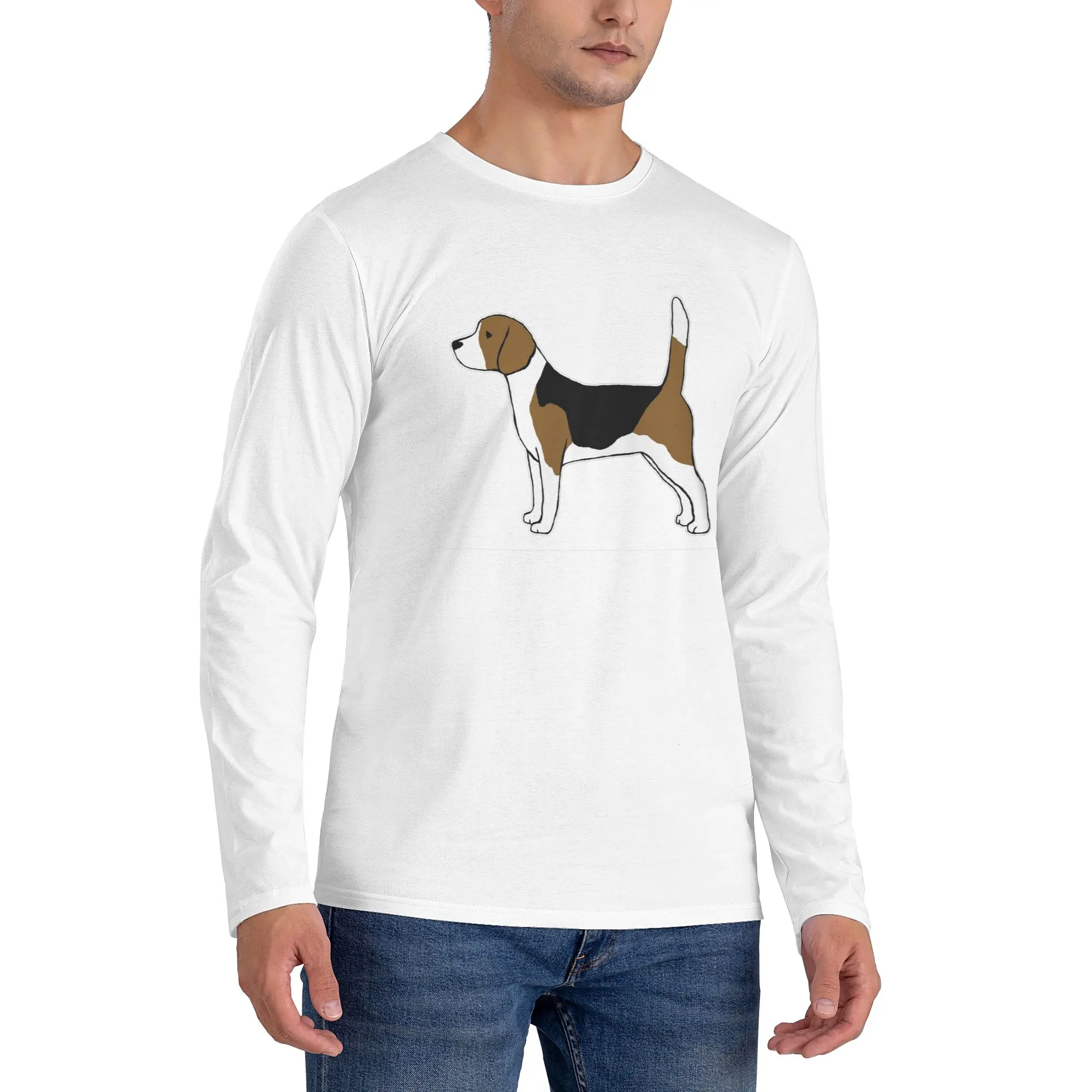 

Мужская футболка с длинными рукавами Beagle, дышащие футболки с круглым вырезом, весенние и осенние мужские топы