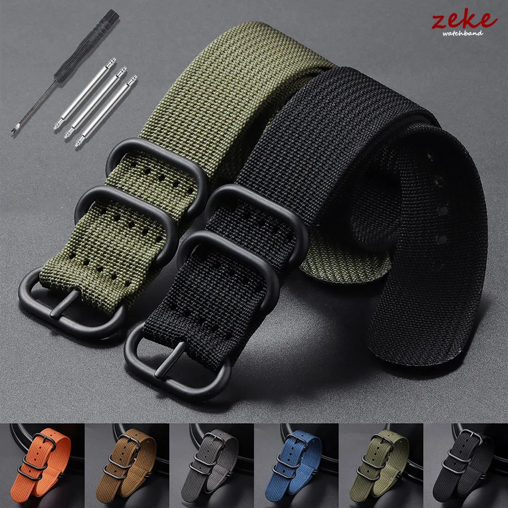 Ribbed Nylon Watchband Nylon Watch Strap 18mm 20mm 22mm 24mm Watchband for Seiko Military Loop Watch Band Black Buckle Bracelets