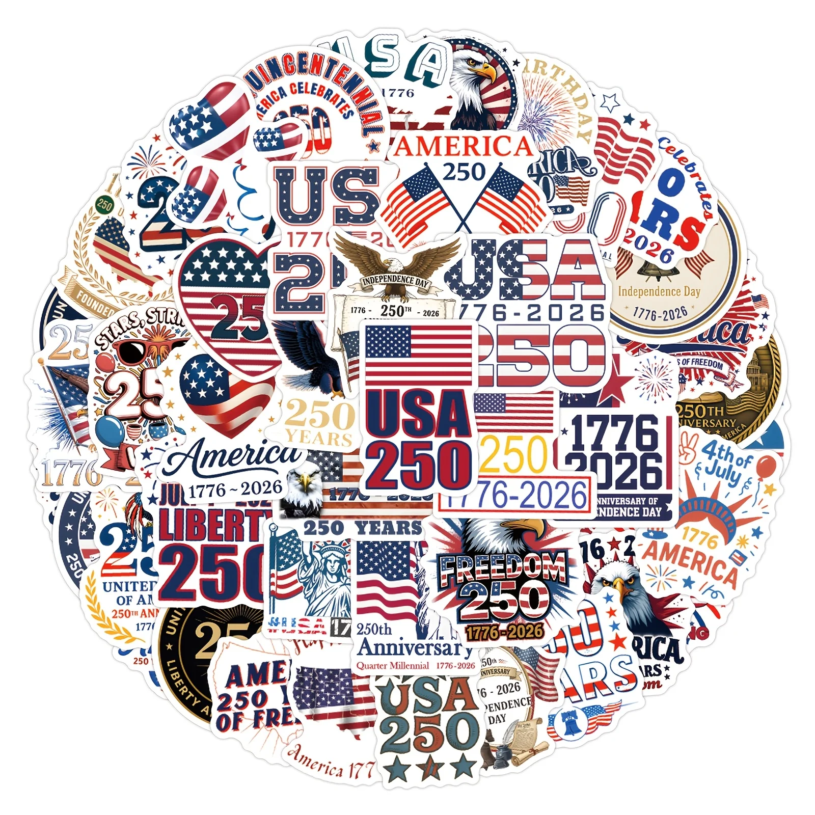55PCS Independence Day Flag Faith Sticker Decals Luggage Travel Backpack Skateboard Phone Laptop USA Election Sticker