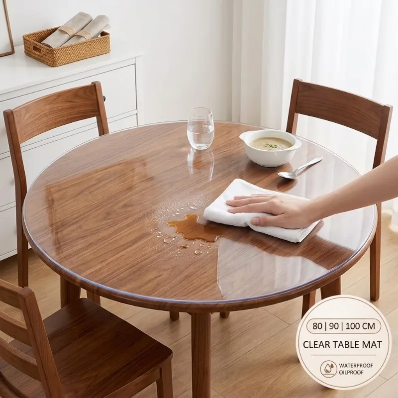1PC 80 90 100cm Round Clear PVC Tablecloth Transparent Soft Glass Circle Desk Protector Waterproof Oilproof Table Mat Cover Film