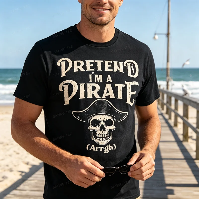 Stell dir vor, ich bin ein Piratenkostüm Lustiges Halloween-Buccaneers-Meme-T-Shirt Y2k-Humor Halloween-Kostümparty Piraten-Sprüher-T-Shirt Neuheit – Detail 3