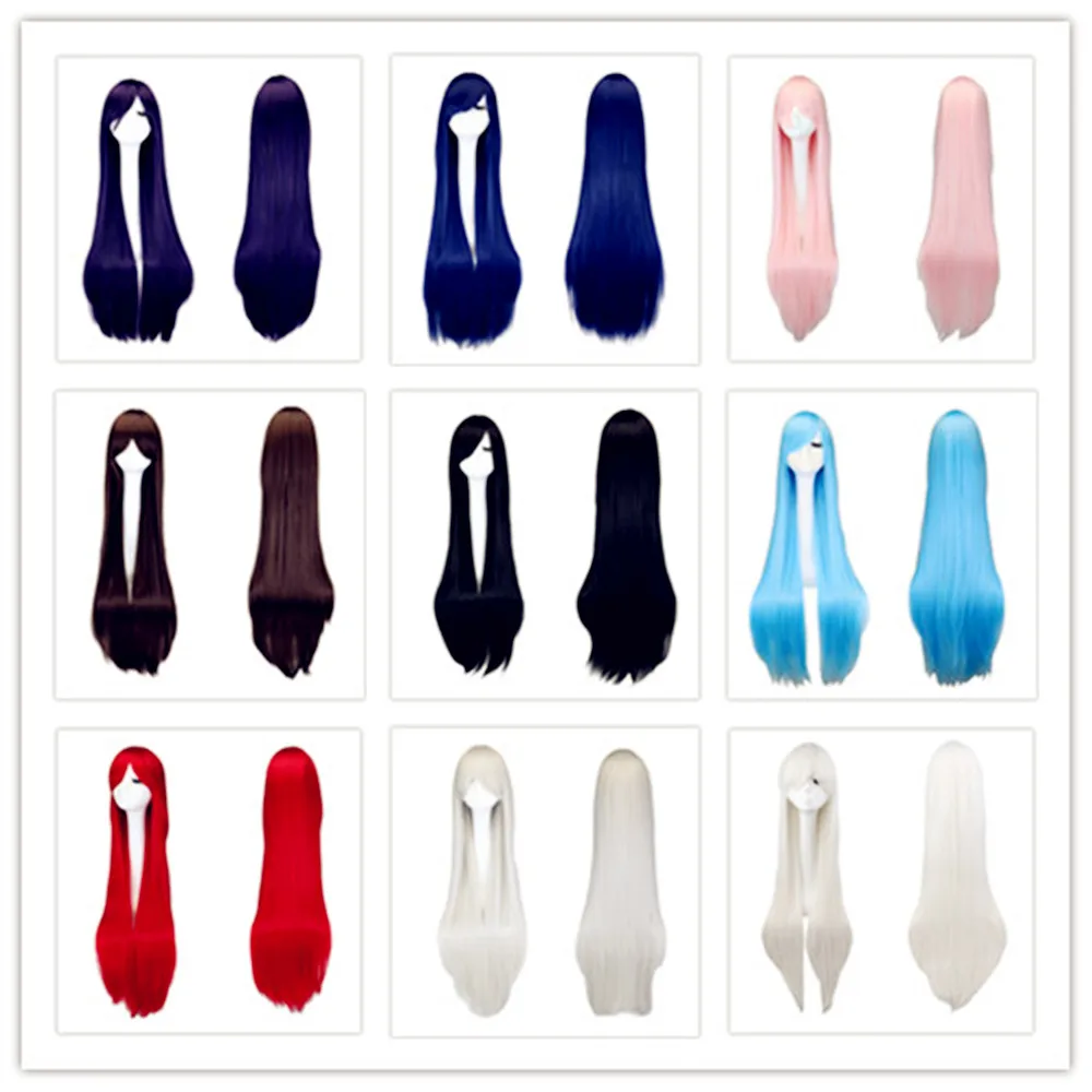 

100cm Long Straight Cosplay Wigs Heat Resistant Synthetic Hair Full Bangs Synthetic Hair Wigs Costume Party