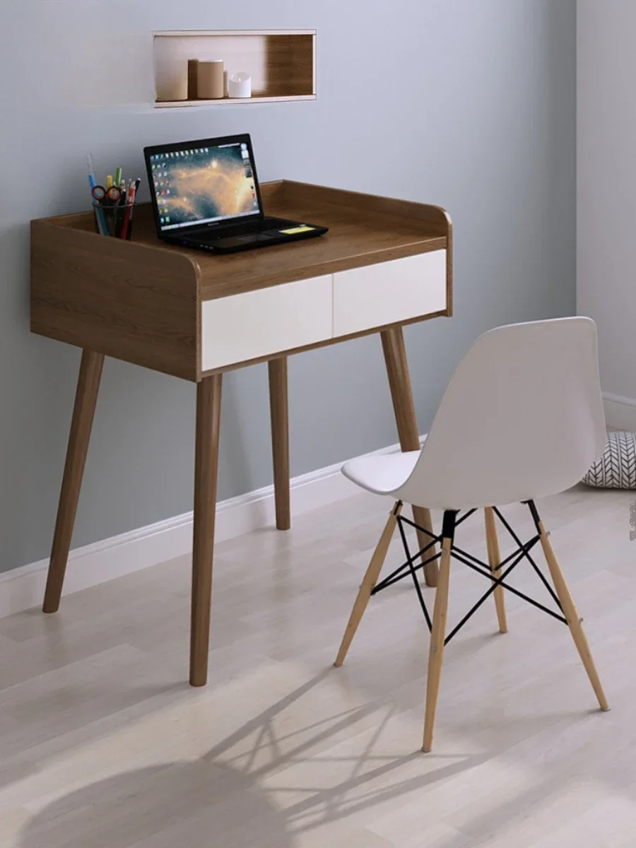 Nordic solid wood desk, minimalist computer desk, walnut colored writing desk, household solid wood foot writing desk