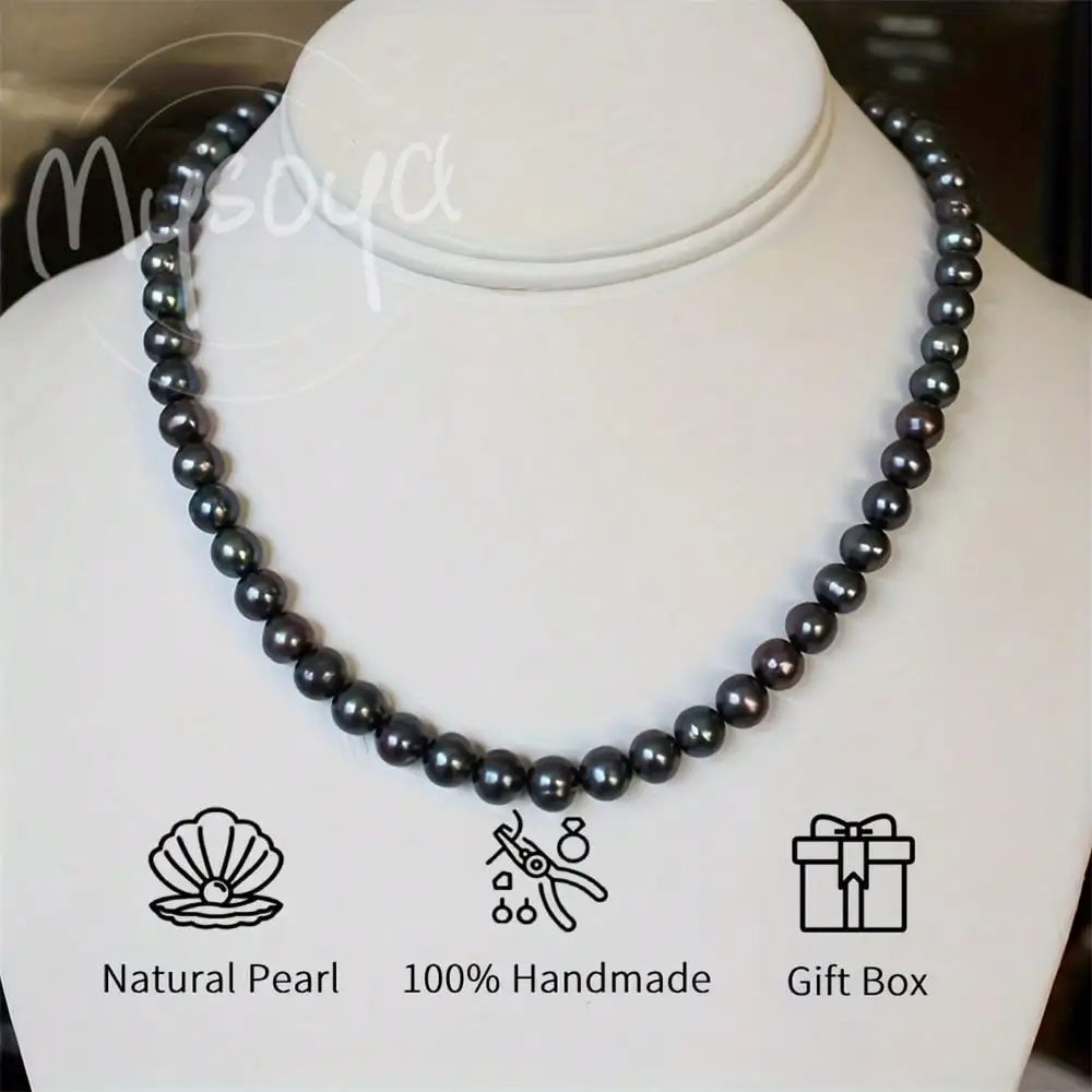 

MYSOYA ожерелье из черного пресноводного жемчуга, варианты размера с подарочной коробкой для свадьбы, Рождества, дня рождения, новогоднего подарка