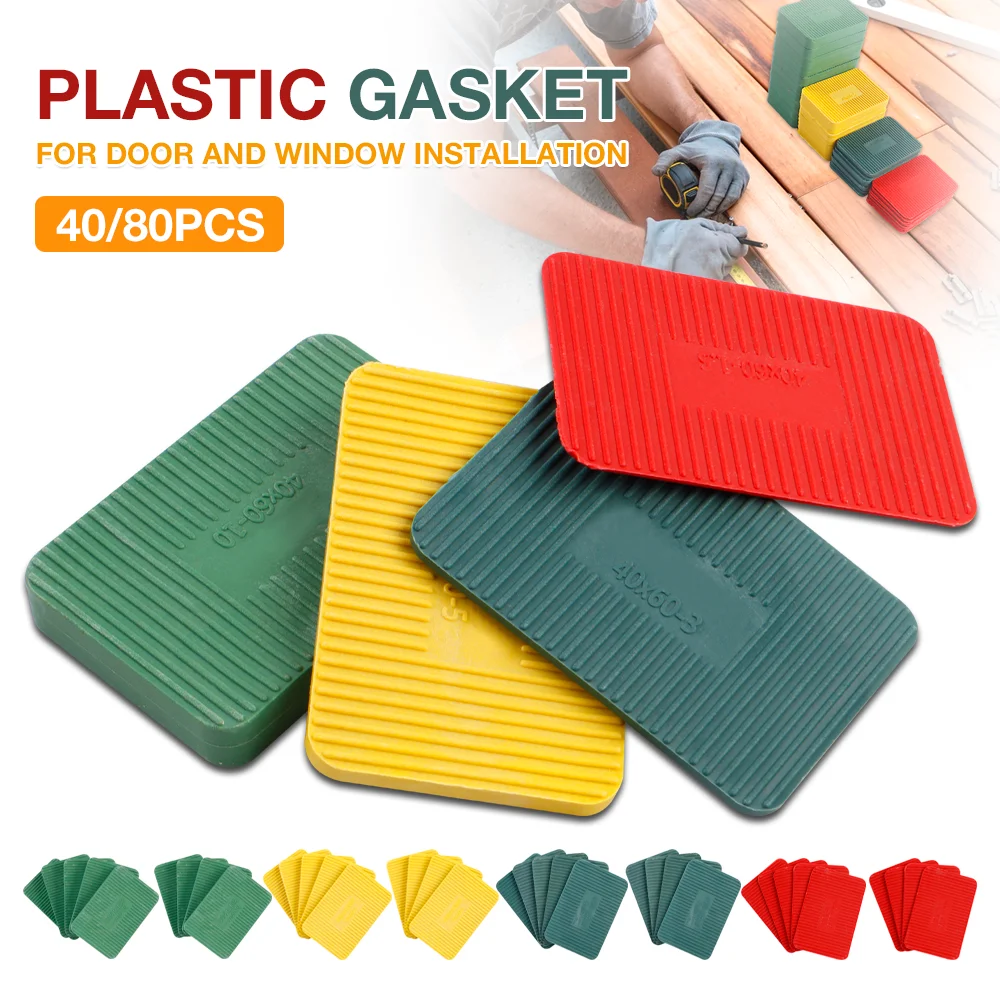 40/80Pcs Plastic Door Window Gaskets, 4 Sizes PP Shim, 1.5/3/5/10mm Thickness, Load-Bearing Support Shim, Height Adjustment Pad