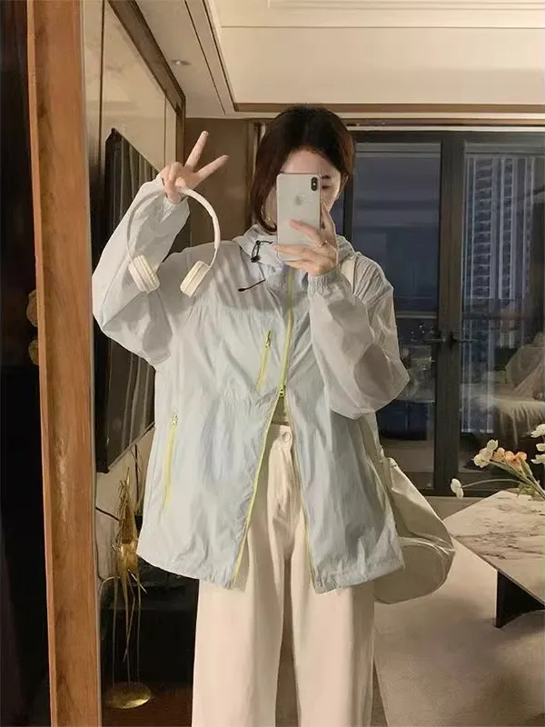 Women's Outdoor Lightweight Breathable Summer 2025 New Loose Hooded UV Protection Clothing Long Sleeve Zipper Closure  C...