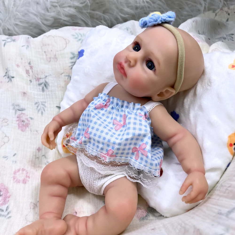 13-calowa, realistyczna lalka reborn z pełnego silikonu, LouLou, otwarta, z otwartymi niebieskimi oczami, miękki silikonowy korpus, prezent urodzinowy/świąteczny dla dziewczynki