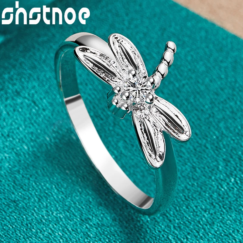 

SHSTONE 925 Sterling Silver Zircon Dragonfly Ring For Women Wedding Engagement Party Pretty Fashion Charm Jewelry Birthday Gifts