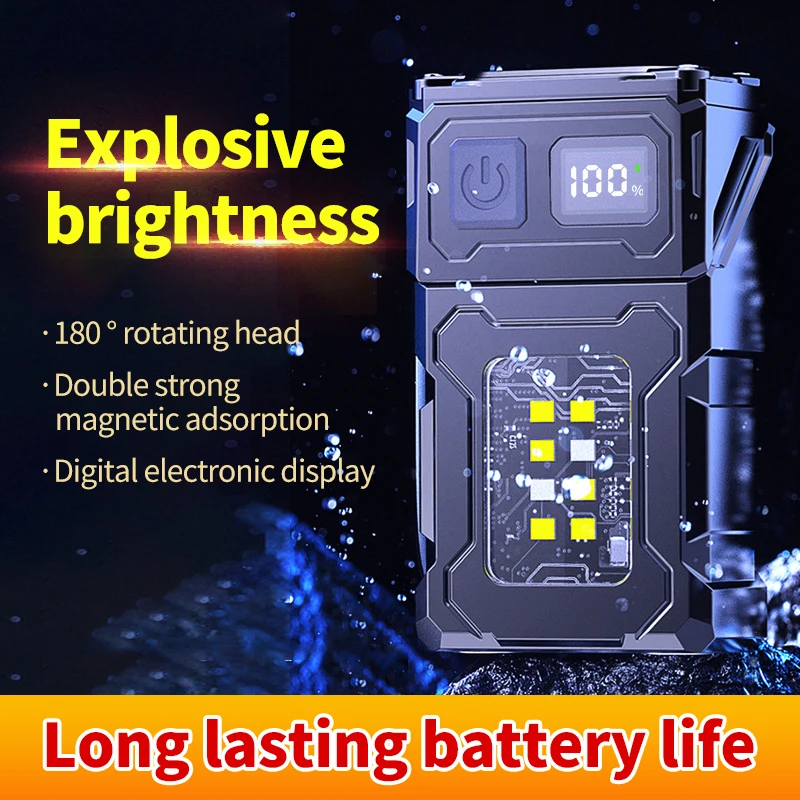 Mini Outdoor Portable Magnetic LED Flashlight Auto Repair Repair Light Long Life Typec Rechargeable Emergency Lights