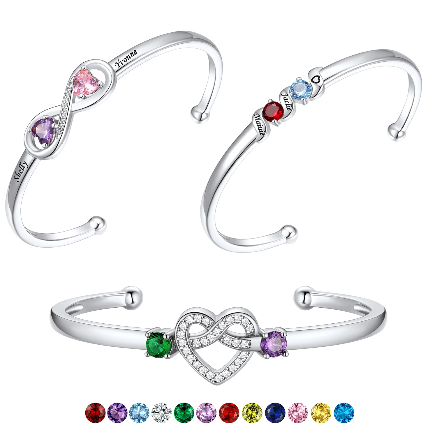 

U7 Манжета на заказ с двумя камнями A +++ CZ Love Knot Бесконечность Открытый браслет для женщин Имя Текст Заручини Свадебные украшения Подарок для нее