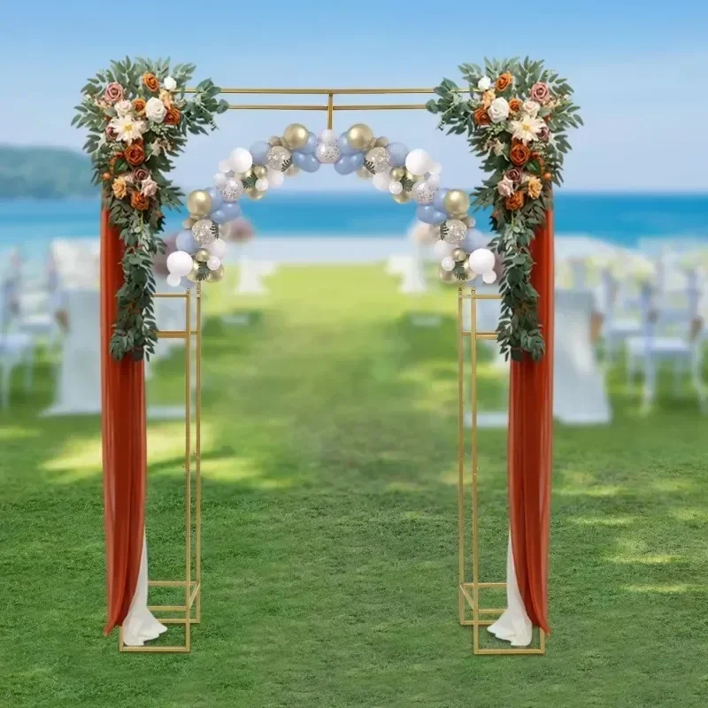 7.9Ft Gold Metal Geometric Wedding Arch Flower Frame Backdrop Stand Balloon Garden Arbor Outdoor Garden Trelli for Wedding Party