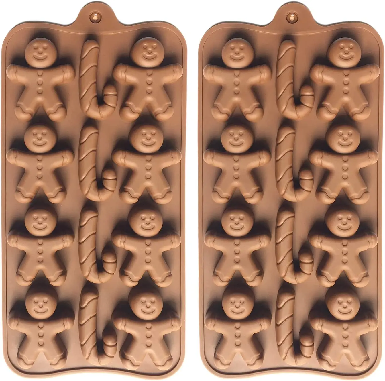 2pcs Christmas Silicone Molds for Baking Jelly Soap, Candy Cane, Gingerbread Men Chocolate Candy Mold