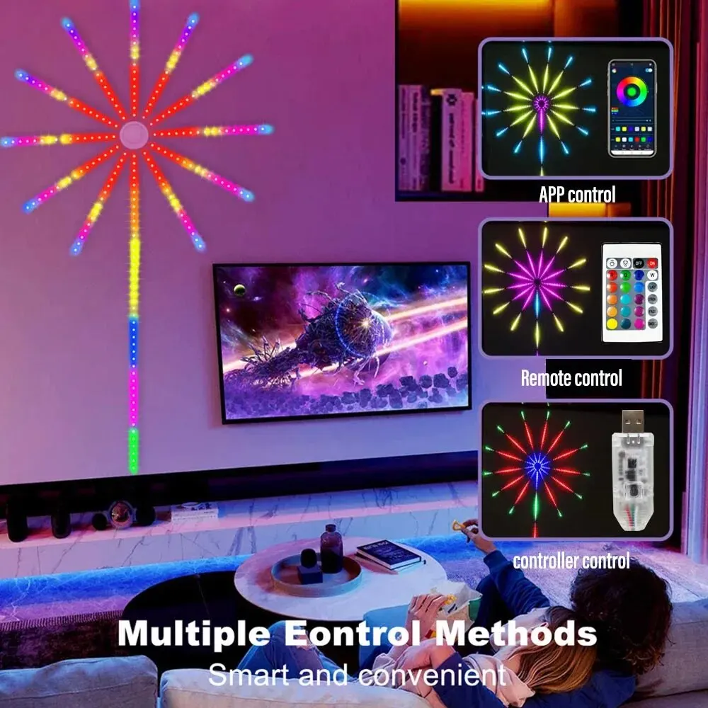 USB Waterproof LED Fireworks Light RGB Smart Bluetooth Light Bar APP Control Music Sync Bedroom TV Wall Bar Christmas Decoration