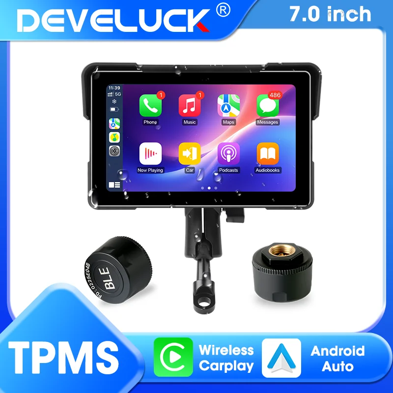 

Develuck 7 inch Waterproof Wireless CarPlay Moto GPS Navigation Digital Motorcycle Dashboard Display Screen Android Auto TPMS