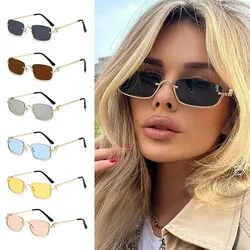 Trendy Small Square Women's Sunglasses Metal Half Frame Sun Glasses Vintage Shades UV400 Eyewear Narrow Eyeglasses Driver Goggle