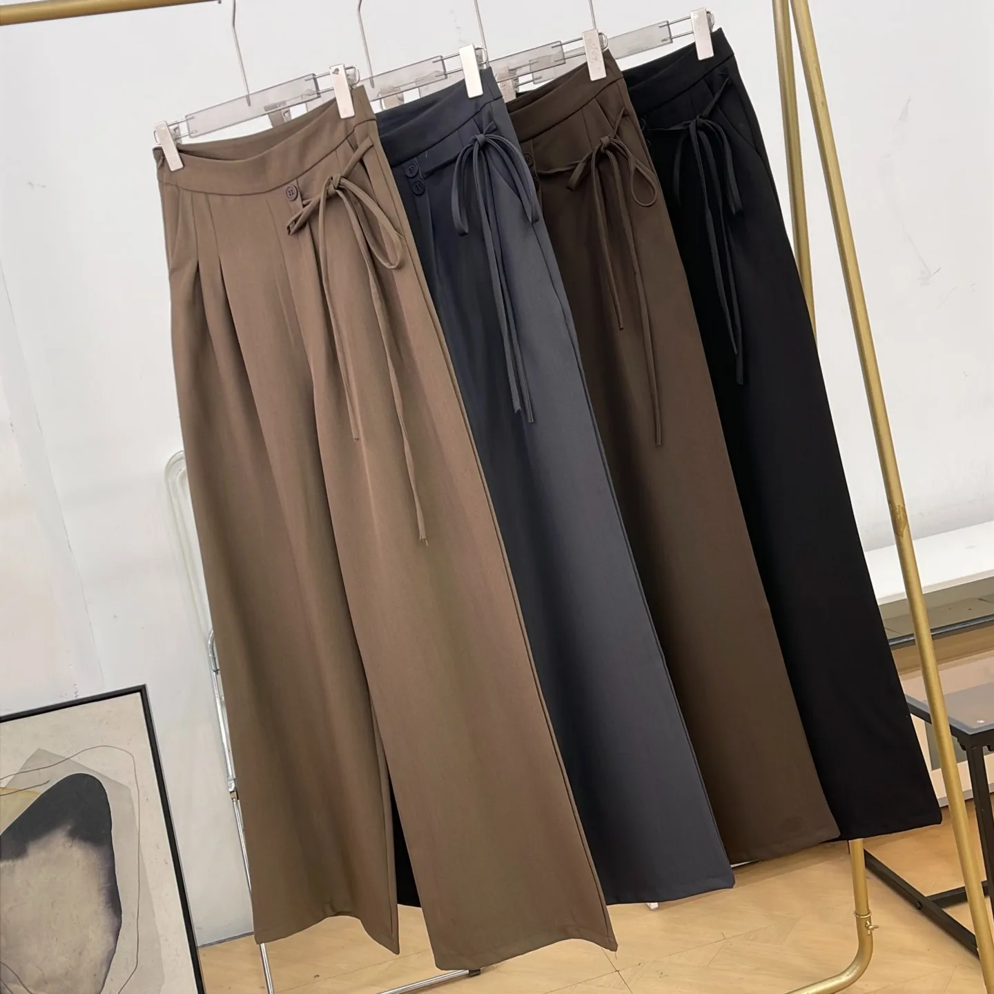 Fashionable Casual Pants Women's Wide Leg High Waist Suit Style Belted New Model Summer Comfortable All Match Straight Tube
