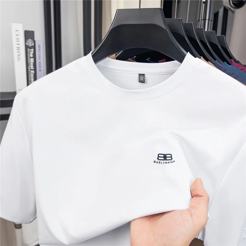 

Мужская летняя роскошная футболка высокого качества с круглым вырезом и изысканным принтом с буквенным принтом и короткими рукавами для отдыха, вентилируемая мужская одежда, топы