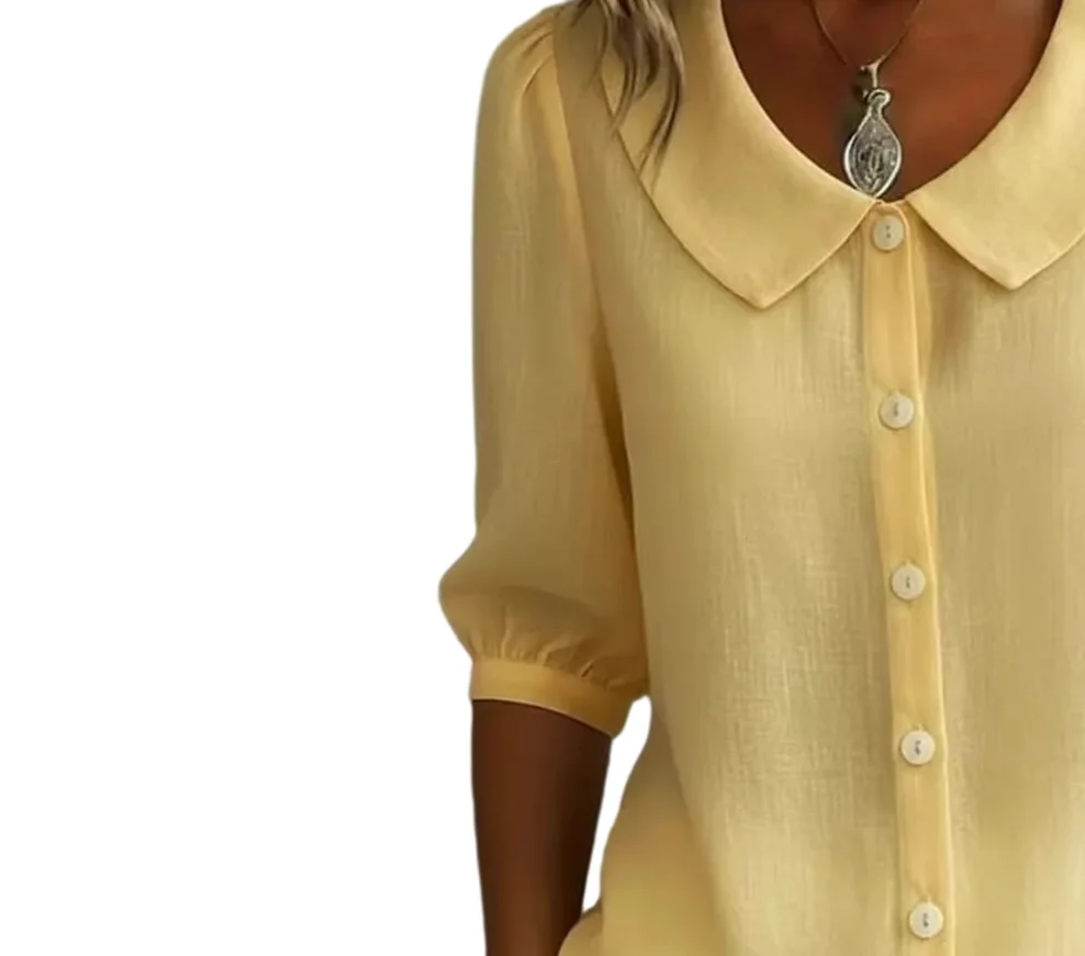 

Women Tops Lapel Half Sleeve Buttons Placket Shirt Tops Pure Color Loose Fit Casual Style Shirt Home Dates Versatile Casual Shir