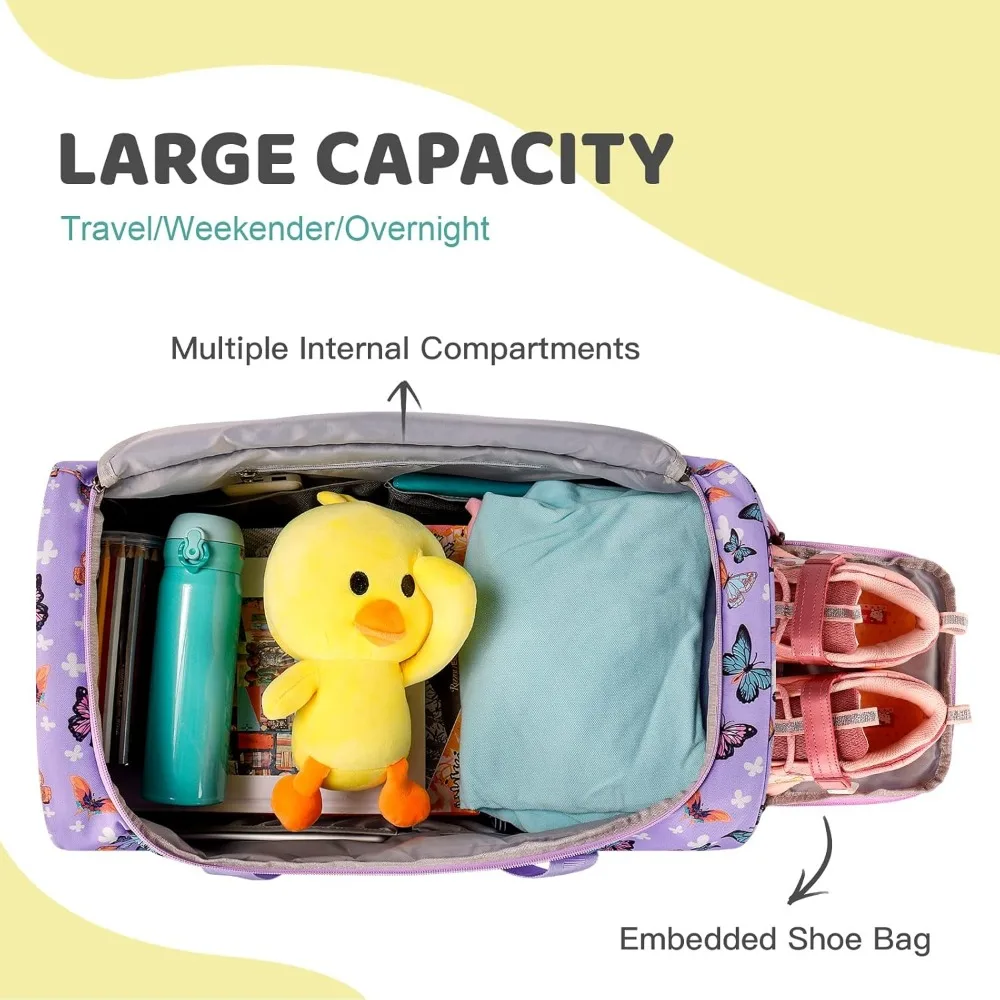 حقيبة حورية البحر باللون الأرجواني مع عجلات للأطفال والتخييم والسفر - حقيبة أمتعة للأطفال الصغار إلى المراهقين للفتيات #4