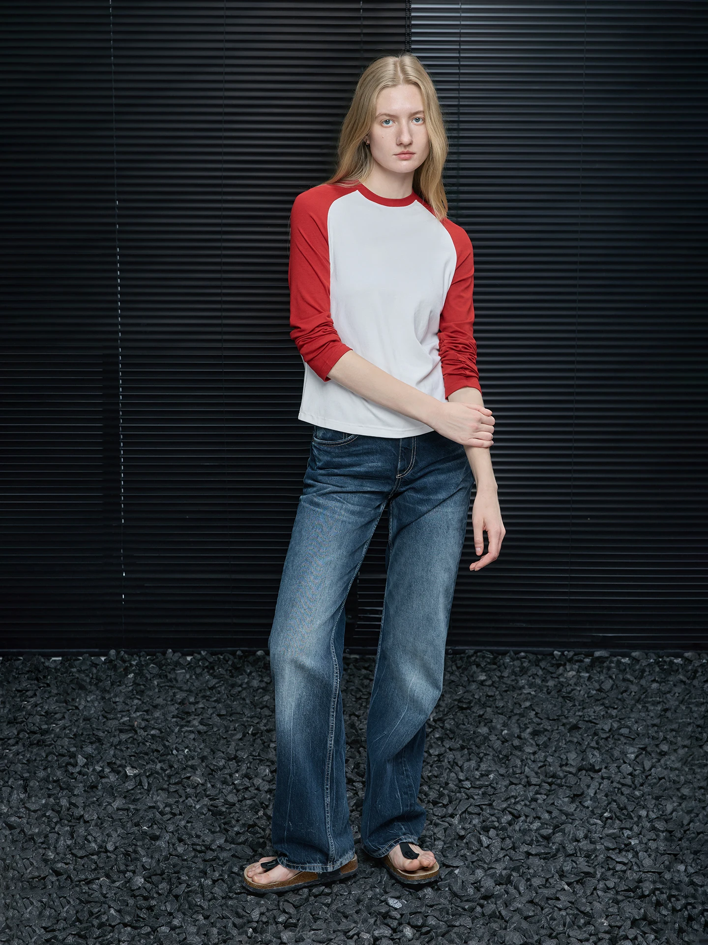 

Street Sle Slim Fit Long Sve T-irt Women's oulder Insert Color Blo Top Trendy Beautiful Ultra ular High End Fee...